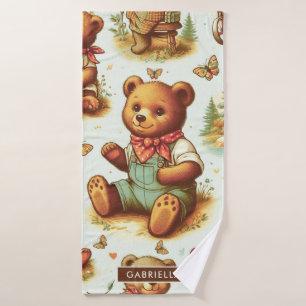 Vintage Cute Teddy Bear Pattern Bath Towel