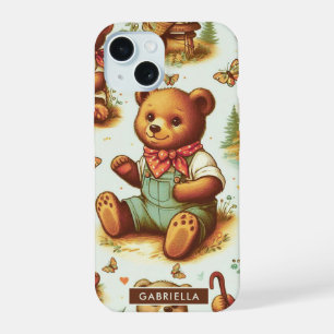 Vintage Cute Teddy Bear Pattern iPhone 15 Case