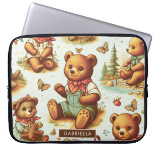Vintage Cute Teddy Bear Pattern Laptop Sleeve