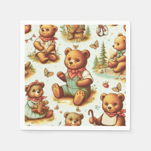 Vintage Cute Teddy Bear Pattern Napkin
