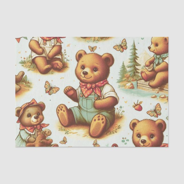 Vintage Cute Teddy Bear Pattern Tissue Paper (Front)