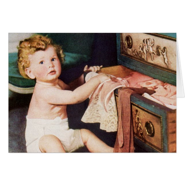 Vintage Cute Toddler Playing with Clothes Dresser (Front Horizontal)