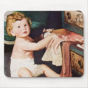 Vintage Cute Toddler Playing with Clothes Dresser Mouse Pad