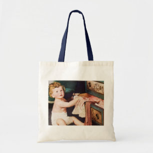 Vintage Cute Toddler Playing with Clothes Dresser Tote Bag