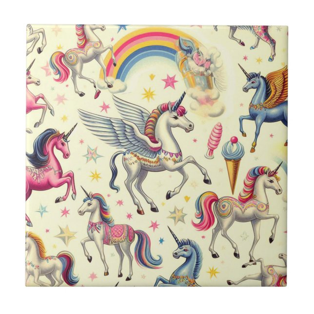 Vintage Cute Unicorn Pattern Tile (Front)