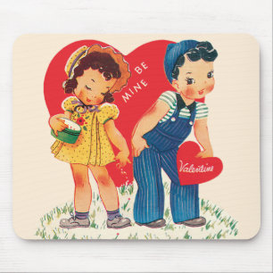 Vintage Cute Valentine's Day, Boy and Girl Hearts Mouse Pad