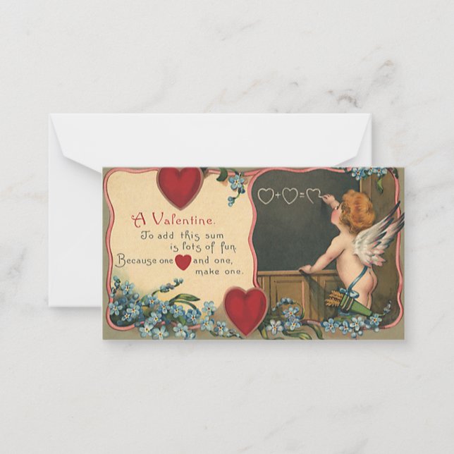Vintage Cute Valentine's Day, Cherub Teacher Note Card (Front)