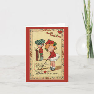 Vintage Cute Valentine's Day, Children Sports Golf Holiday Card