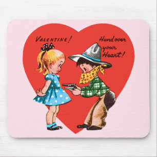 Vintage Cute Valentine's Day, Girl with Cowboy Mouse Pad