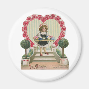Vintage Cute Valentine's Day, Girl with Flowers Magnet