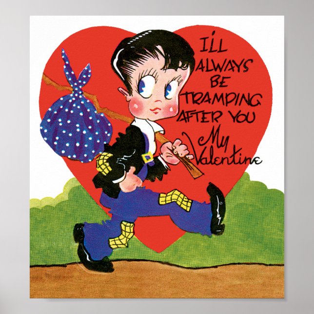 Vintage Cute Valentine's Day, Hobo Boy Heart Poster (Front)