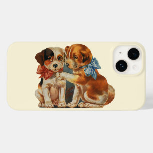 Vintage Cute Valentine's Puppy Love, Two Dog Mutts Case-Mate iPhone 14 Case