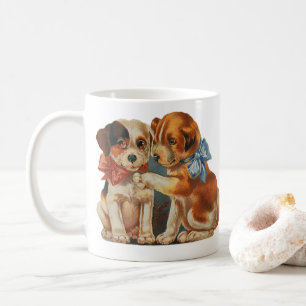 Vintage Cute Valentine's Puppy Love, Two Dog Mutts Coffee Mug