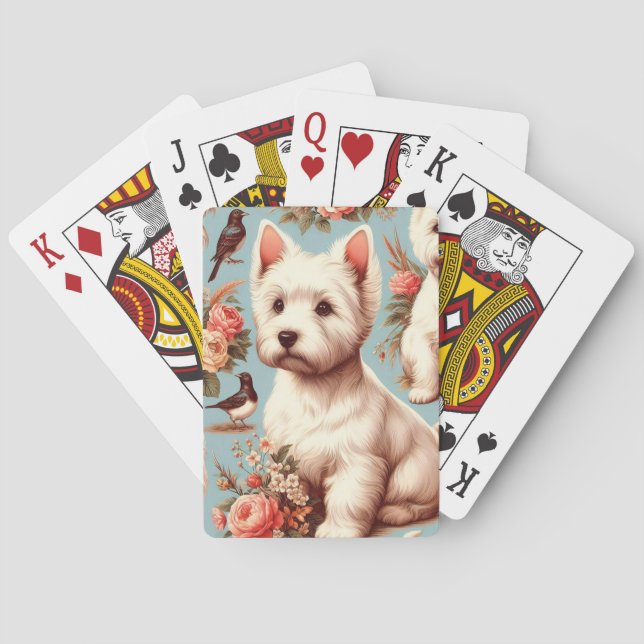 Vintage Cute West Highland White Terrier Playing Cards (Back)