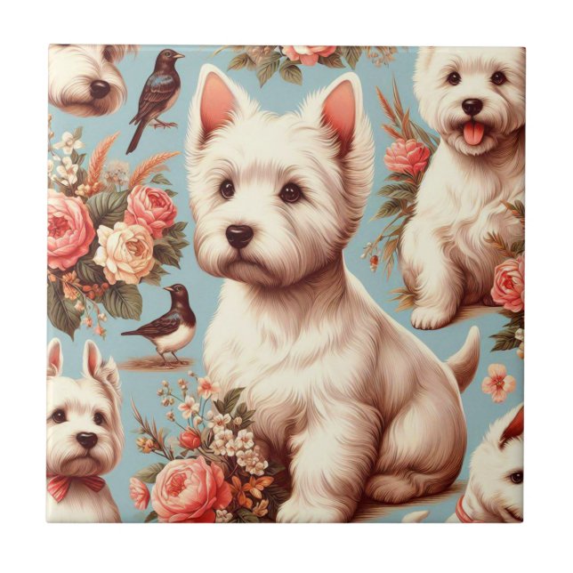 Vintage Cute West Highland White Terrier Tile (Front)