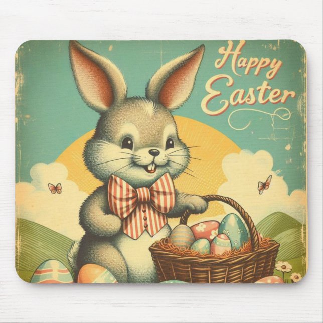 Vintage, Cute, whimsical & colourful Easter bunny Mouse Pad (Front)