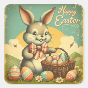 Vintage, Cute, whimsical & colourful Easter bunny Square Sticker