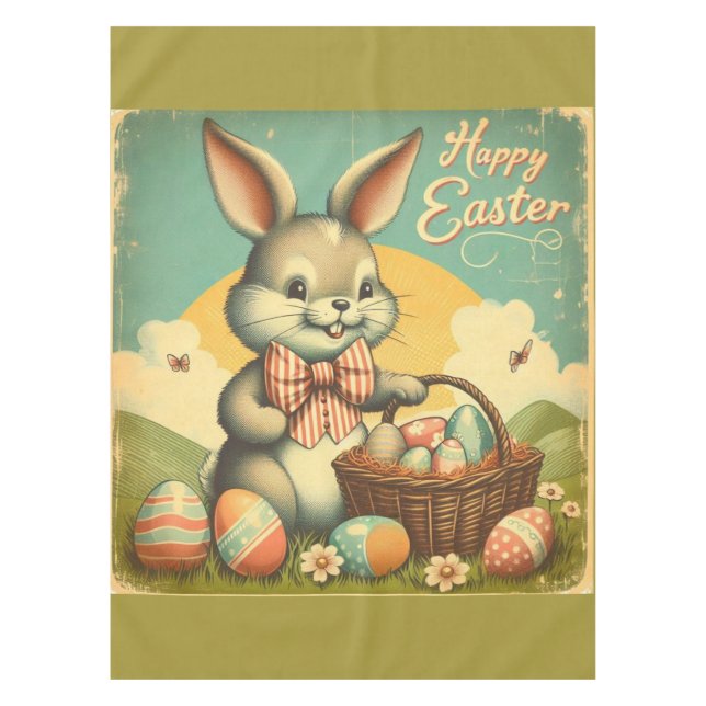 Vintage, Cute, whimsical & colourful Easter bunny Tablecloth (Front)