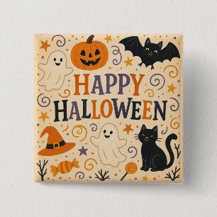 Vintage, cute whimsical Happy Halloween 2 Inch Square Button