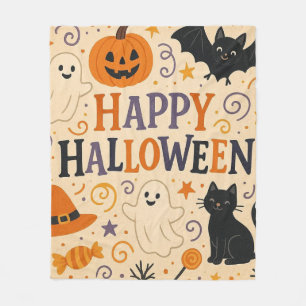 Vintage, cute whimsical Happy Halloween Fleece Blanket