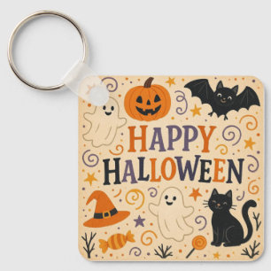 Vintage, cute whimsical Happy Halloween Keychain