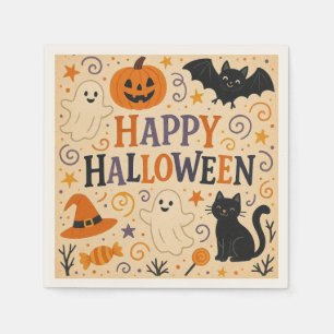 Vintage, cute whimsical Happy Halloween Napkin