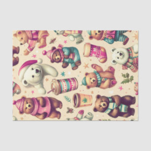 Vintage Cute Winter Teddy Bear Pattern Tissue Paper