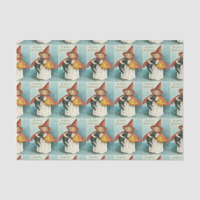 Vintage Cute Witch With Cat Tissue Paper (Front)