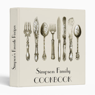 Vintage Cutlery Dining Set Recipe Family Cookbook Binder