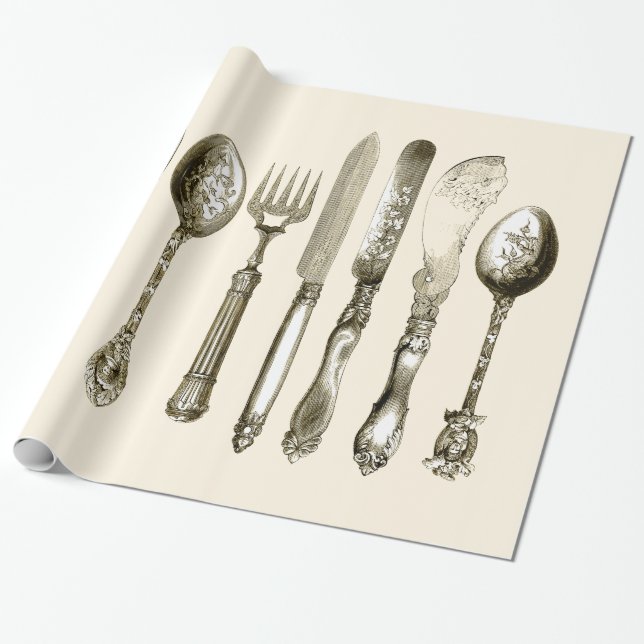 Vintage Cutlery Dining Set Wrapping Paper (Unrolled)