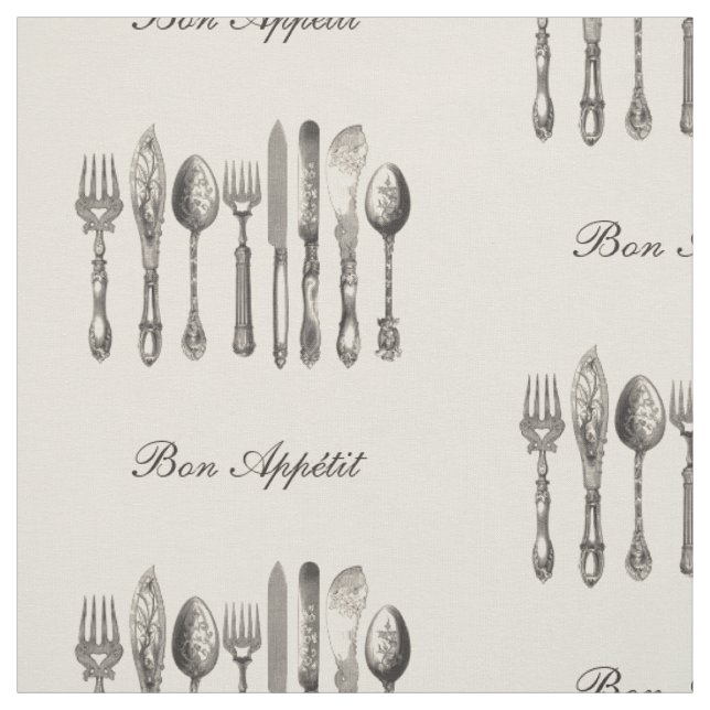 Vintage Cutlery Old Fashioned Print Personalized Fabric (Swatch)