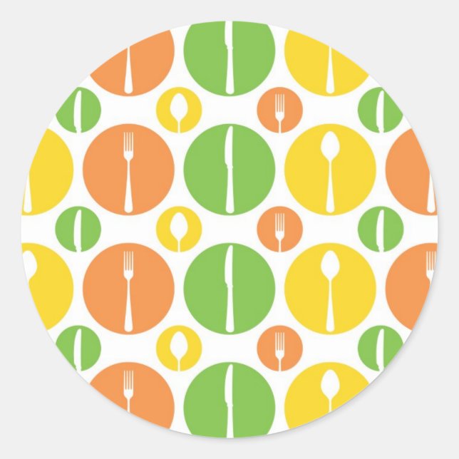 Vintage Cutlery Pattern Classic Round Sticker (Front)