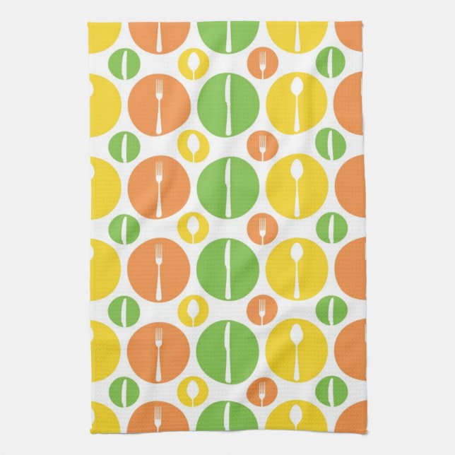 Vintage Cutlery Pattern Kitchen Towel (Vertical)