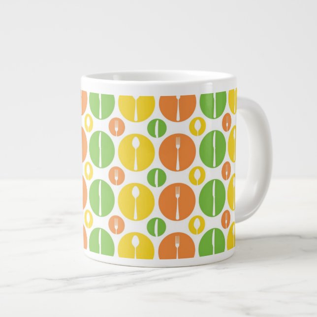 Vintage Cutlery Pattern Large Coffee Mug (Front Right)