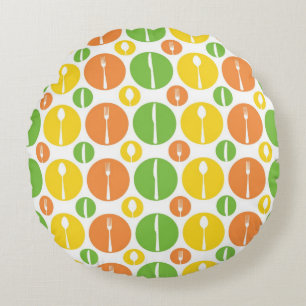 Vintage Cutlery Pattern Round Pillow
