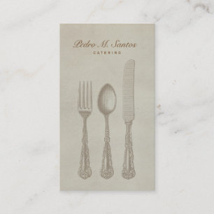 Vintage Cutlery Plain Simple Catering Professional Business Card