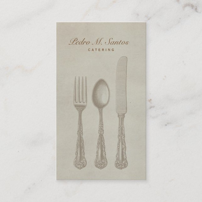 Vintage Cutlery Plain Simple Catering Professional Business Card (Front)