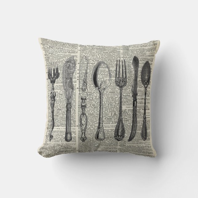 Vintage Cutlery Set Throw Pillow (Front)