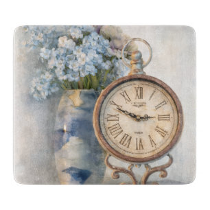 Vintage Cutting Board French Country Floral Clock