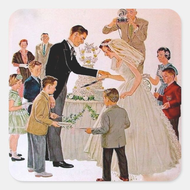 Vintage Cutting the Cake  Square Sticker (Front)
