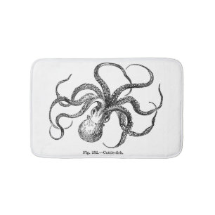Vintage cuttlefish octopus kraken steampunk nautic bath mat