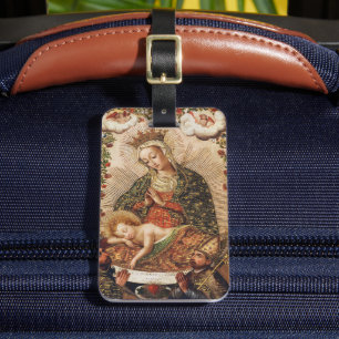 Vintage Cuzco School Virgin Adoring Christ Child Luggage Tag