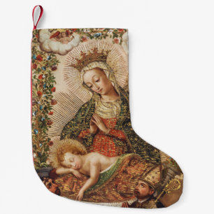 Vintage Cuzco School Virgin Adoring Christ Child Small Christmas Stocking