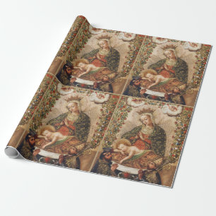Vintage Cuzco School Virgin Adoring Christ Child Wrapping Paper