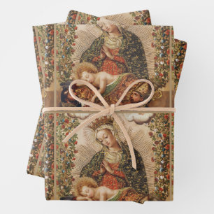 Vintage Cuzco School Virgin Adoring Christ Child Wrapping Paper Sheet