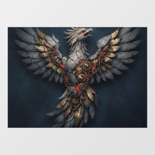 Vintage Cyber-Phoenix:Aged Gold & Neon Mythic Bird Window Cling