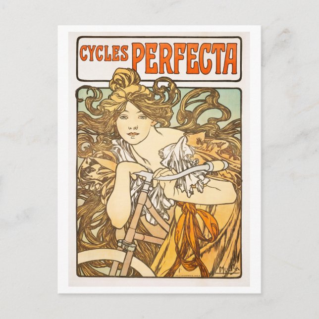 Vintage Cycles Perfecta by Alphonse Mucha Poster Postcard (Front)