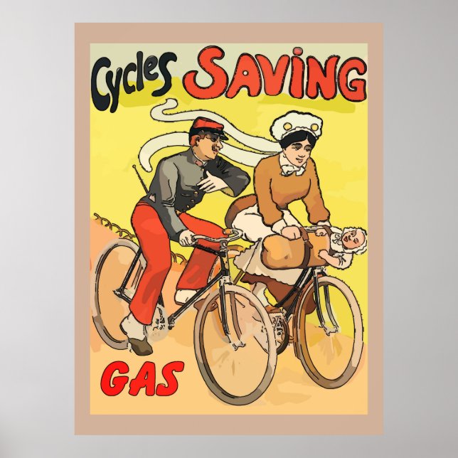 Vintage Cycles Saving Gas Poster (Front)