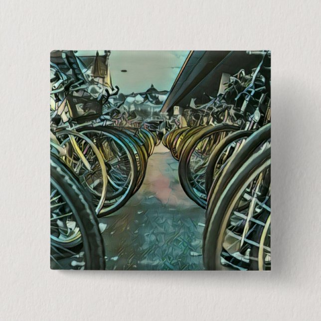 Vintage cycling artwork 2 inch square button (Front)