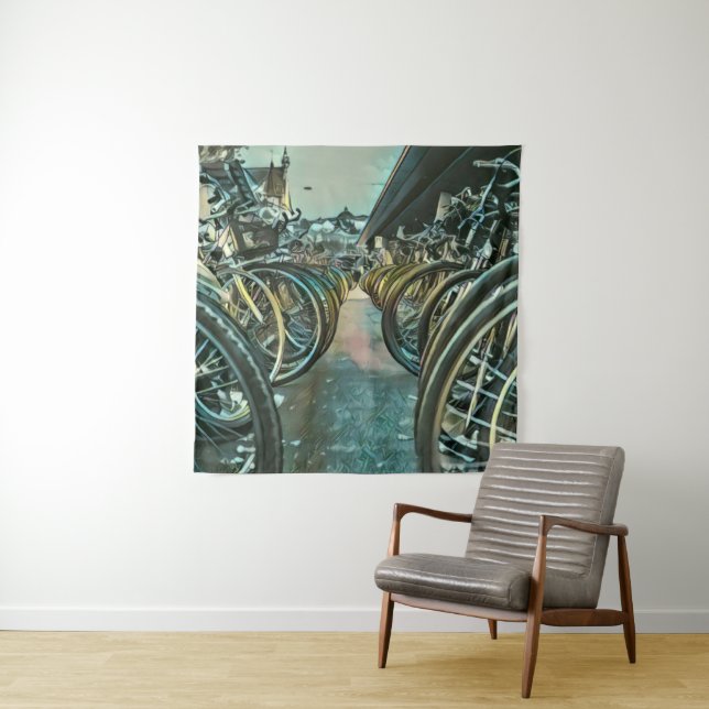Vintage cycling artwork tapestry (In Situ)